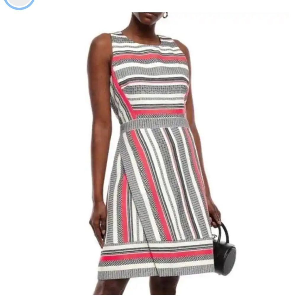 Kate Spade Flights of Fancy Coral White Ribbon Jacquard A-Line Dress 14